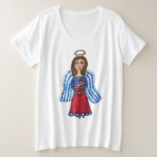 Amerikaanse Patriottische Engel Rood Wit Blauw Vla Grote Maat T-shirt