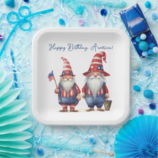 Amerikaanse Patriottische Gnomen Papieren Bordje (Feest)