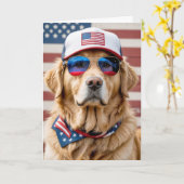 Amerikaanse Patriottische Golden Retriever Verjaar Kaart (Gele Bloem)