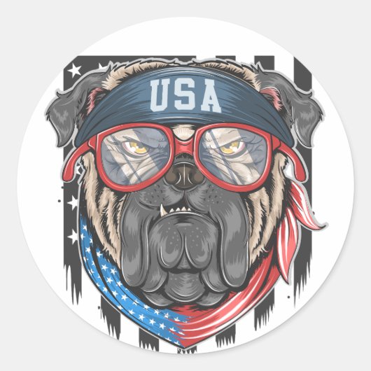 Amerikaanse patriottische hond ronde sticker (Voorkant)