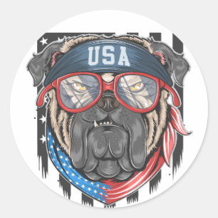 Amerikaanse patriottische hond ronde sticker