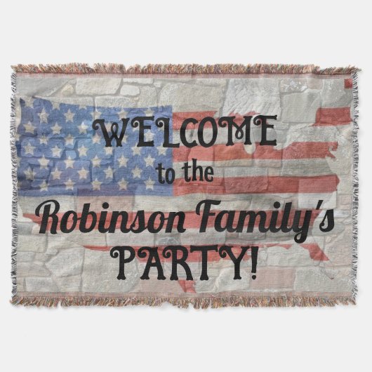 Amerikaanse Patriottische Kaart Vlag Muur Kalligra Deken (Voorkant)