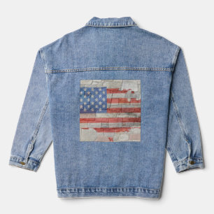 -Amerikaanse Patriottische Kaart Vlag op Muur Denim Jacket