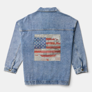 -Amerikaanse Patriottische Kaart Vlag op Muur Denim Jacket