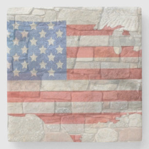 -Amerikaanse Patriottische Kaart Vlag op Muur Stenen Onderzetter