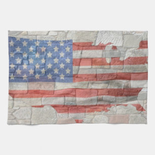-Amerikaanse Patriottische Kaart Vlag op Muur Theedoek