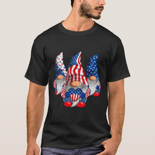 Amerikaanse patriottische kabouters VS vlag 4 juli T-shirt (Voorkant)