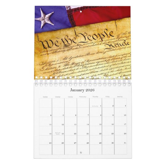 Amerikaanse patriottische kalender | Tekst bewerkb (Jan 2026)