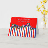 Amerikaanse patriottische kerstakerstavond Poinset Kaart (Gele Bloem)