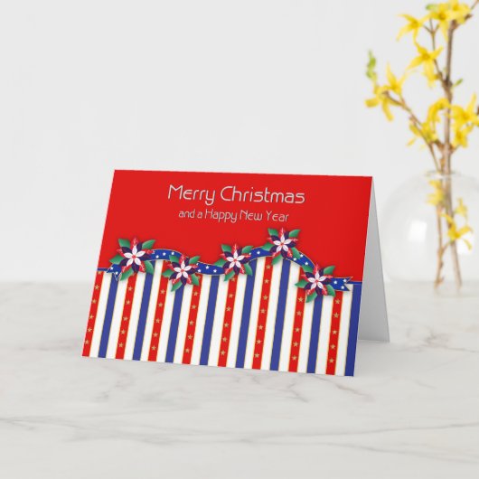 Amerikaanse patriottische kerstakerstavond Poinset Kaart (Gele Bloem)