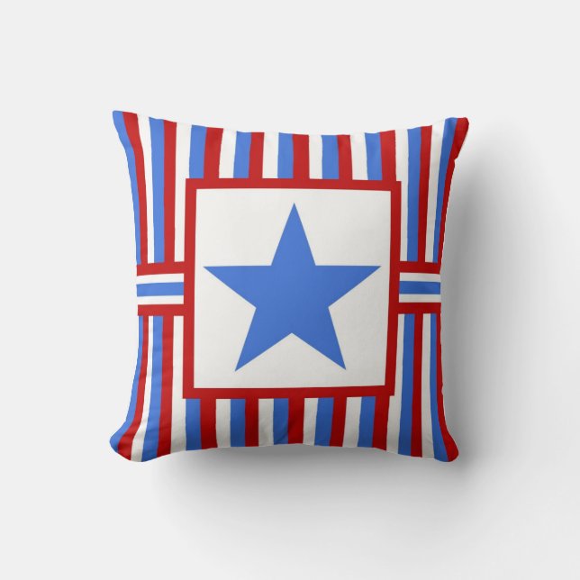 Amerikaanse Patriottische Moderne Folk Art Worpkus Kussen (Voorkant)