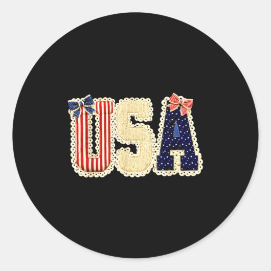 Amerikaanse patriottische patchwork sterren strepe ronde sticker (Voorkant)