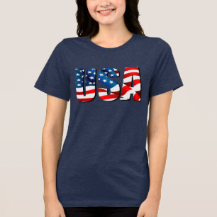 Amerikaanse patriottische rood-wit-blauwe vlag Tri-Blend shirt