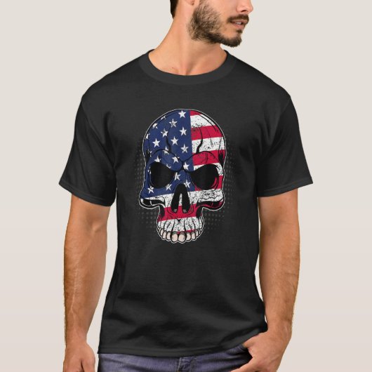 Amerikaanse patriottische schedel 4 juli VS-Mannen T-shirt (Voorkant)