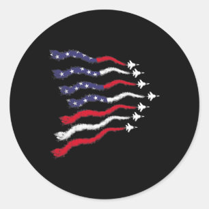Amerikaanse Patriottische straaljagers VS Vlag Wav Ronde Sticker
