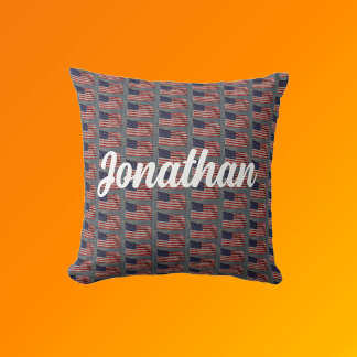 Amerikaanse Patriottische Vlag Kunst Jouw naam Wit Kussen