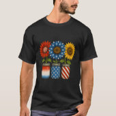 Amerikaanse Patriottische Vlag Potjes met Zonneblo T-shirt (Voorkant)