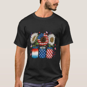 Amerikaanse Patriottische Vlag Potjes met Zonneblo T-shirt