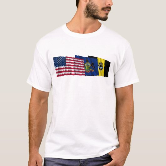 Amerikaanse, Pennsylvania- en Pittsburgh-vlaggen T-shirt (Voorkant)