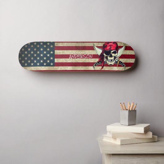 Amerikaanse piraat met patch persoonlijk skateboard (Muurkunst (Horizontaal))