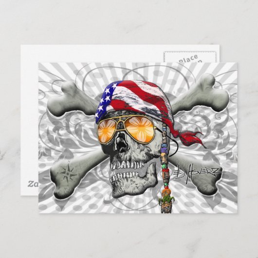 Amerikaanse piraatschedel en Botten Briefkaart (Voorkant / Achterkant)