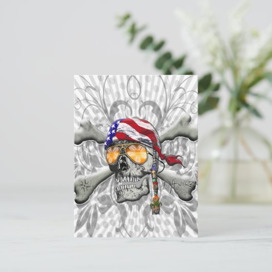Amerikaanse piraatschedel en Botten Briefkaart (Staand voorkant)