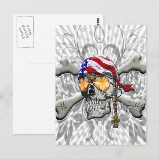 Amerikaanse piraatschedel en Botten Briefkaart (Voorkant / Achterkant)