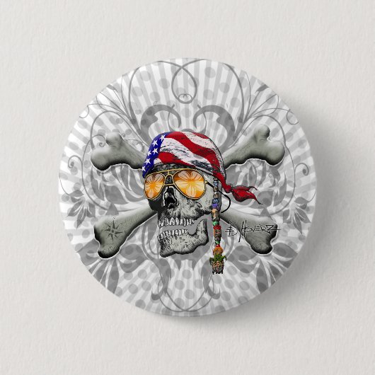 Amerikaanse piraatschedel en Botten Ronde Button 5,7 Cm (Voorkant)
