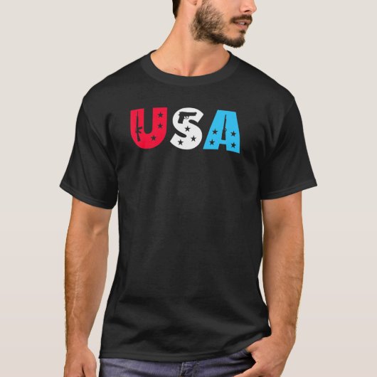 Amerikaanse Pistolen rood wit en blauw T-shirt (Voorkant)