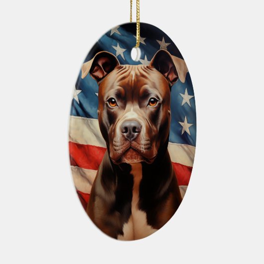 Amerikaanse Pit Bull Terrier Amerikaanse vlag Keramisch Ornament (Rechts)