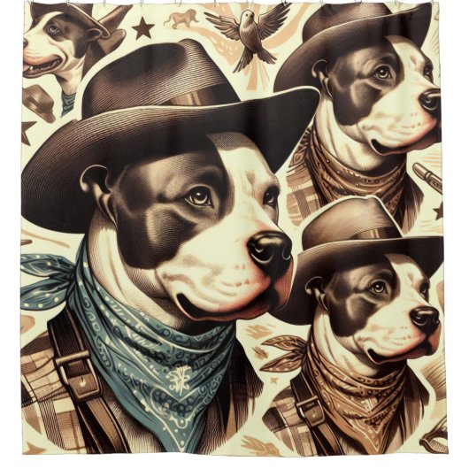  Amerikaanse Pit Bull Terrier Illustratie Douchegordijn (Voorkant)