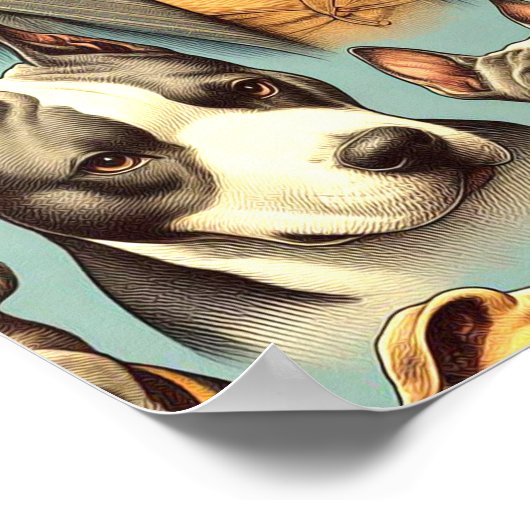  Amerikaanse Pit Bull Terrier Illustratie Poster (Hoek)