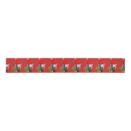 Amerikaanse Pit Bull Terrier-kerst Grosgrain Lint (Voorkant)