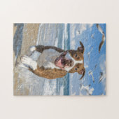 Amerikaanse Pit Bull Terrier op het strand Legpuzzel (Horizontaal)