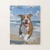 Amerikaanse Pit Bull Terrier op het strand Legpuzzel (Verticaal)