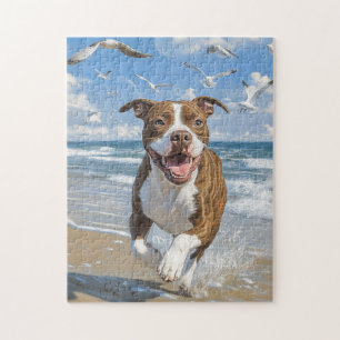 Amerikaanse Pit Bull Terrier op het strand Legpuzzel