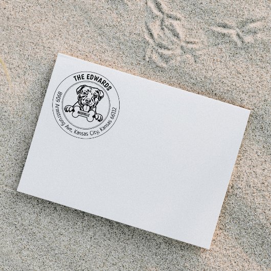 Amerikaanse Pitbull hond retour adres familie Rubberstempel