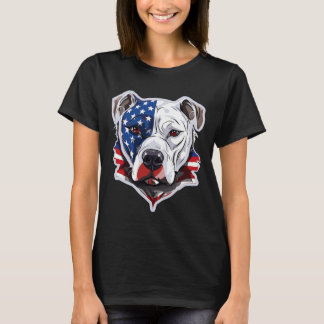 Amerikaanse Pitbull met Amerikaanse vlag achtergro T-shirt