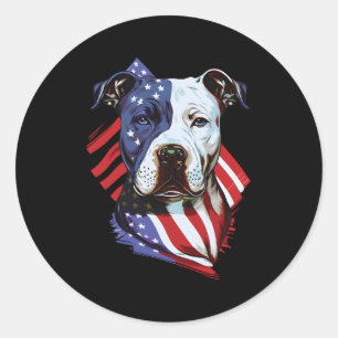 Amerikaanse Pitbull met Amerikaanse vlag illustrat Ronde Sticker