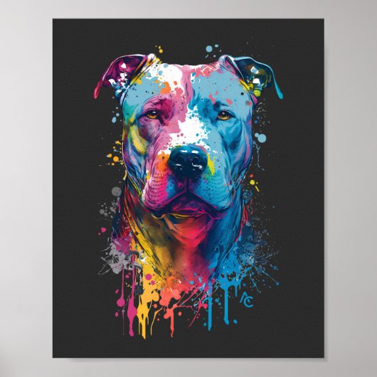 Amerikaanse Pitbull - Neon Graffiti Ink Splash Poster (Voorkant)
