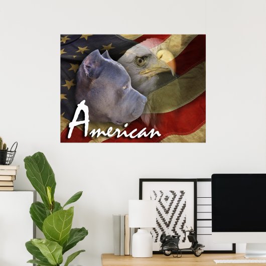 Amerikaanse Pitbull Terrier Dog, vlag, Bald Eagle Poster (Thuiskantoor)