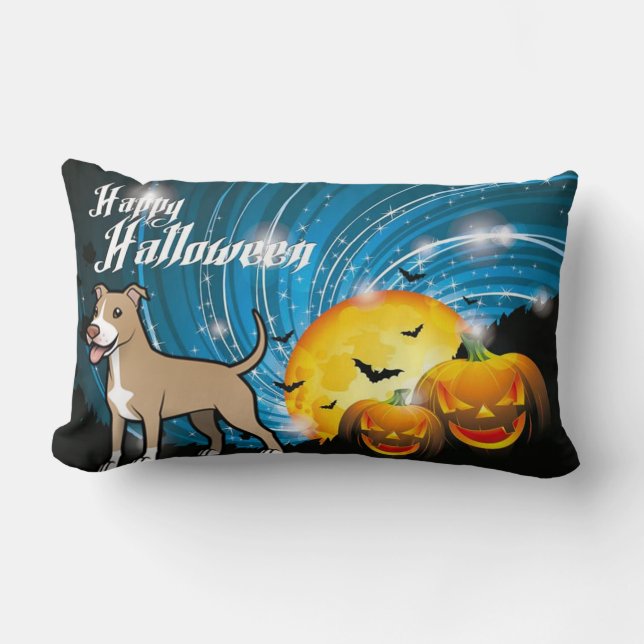 Amerikaanse Pitbull Terrier Happy Halloween Kussen (Voorkant)