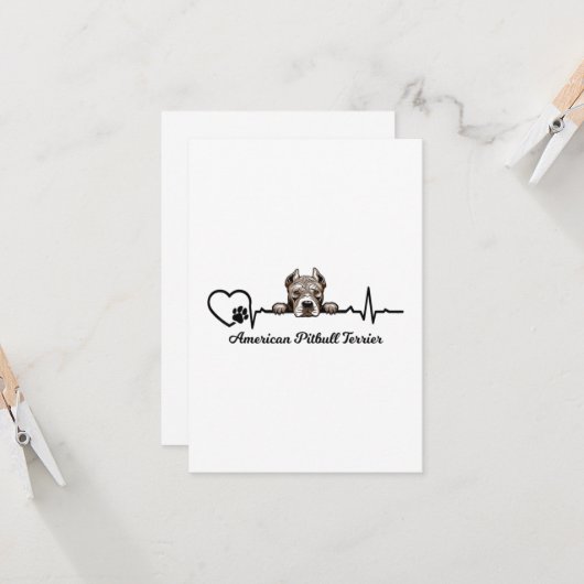 Amerikaanse Pitbull Terrier Heartbeat Kaart (Voorkant / Achterkant in situ)