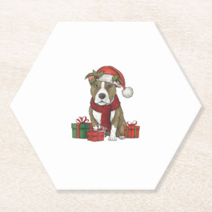 Amerikaanse Pitbull Terrier Hond Kerstfeesten San Kartonnen Onderzetters
