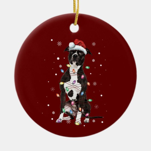 Amerikaanse Pitbull Terrier-kerstlampboom Keramisch Ornament (Voorkant)