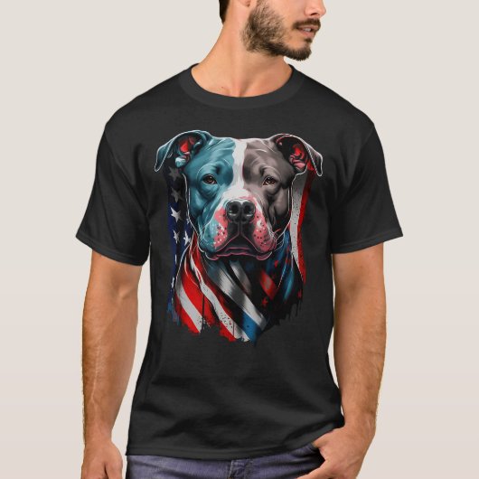 Amerikaanse Pitbull Terrier USA Vlag Patriottische T-shirt (Voorkant)
