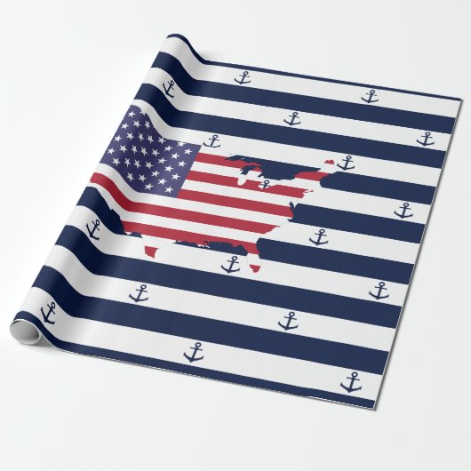 Amerikaanse plattegrond | patroon van zeemijlstave cadeaupapier (Uitgerold)