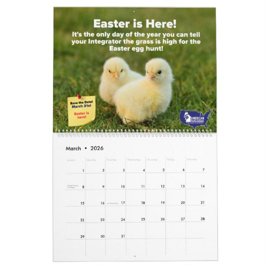 Amerikaanse pluimveehouder kalender (Mar 2026)