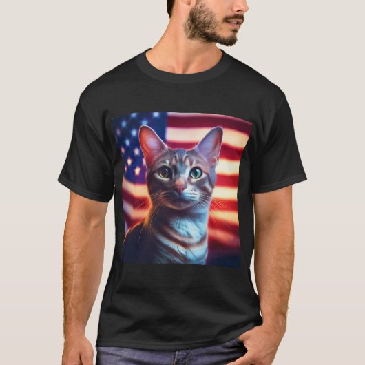 Amerikaanse polydactyl kat voor Amerikaanse vlag T-shirt (Voorkant)