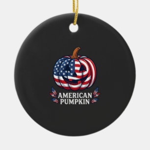 Amerikaanse Pompoen Halloween Usa Vlag Sterren Str Keramisch Ornament
